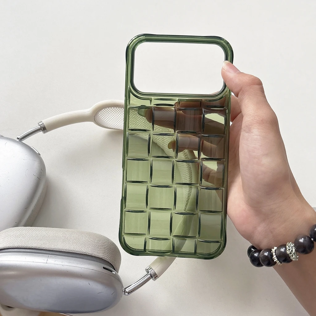 Creative Transparent Green-Grey 3D Weaving Pattern Phone Cover Case