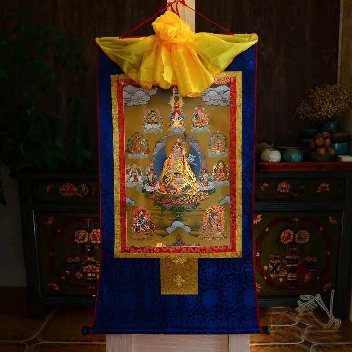 

Wholesale Buddhist supplies-120CM LARGE-Buddhism ART silk Padmasambhava Guru Rinpoche 8 Buddhas Thang-ga Thangka Buddha painting