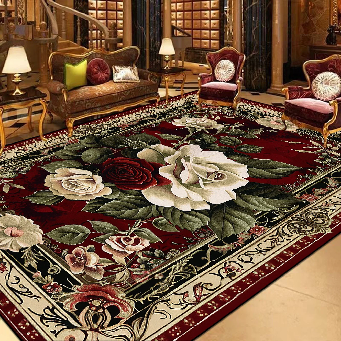 European Style Red Rugs for Living Room Luxury Home Decor Carpet Large Size Non-slip Lounge Rug Bath Absorbent Rugs Customizable 3