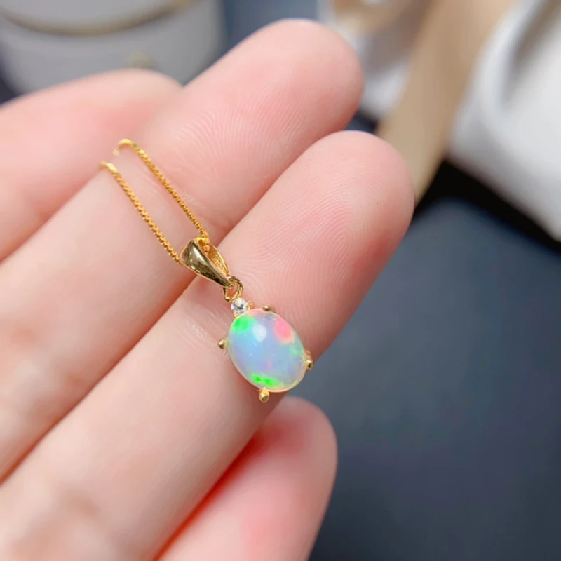 Natural opal pendant necklace for women 925 silver jewelry 18k gold plated