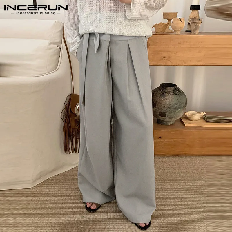 

Брюки INCERUN мужские с широкими штанинами, Джоггеры со шнуровкой и карманами в стиле пэчворк, повседневные свободные штаны, уличная одежда в Корейском стиле, Длинные раньше, 2023