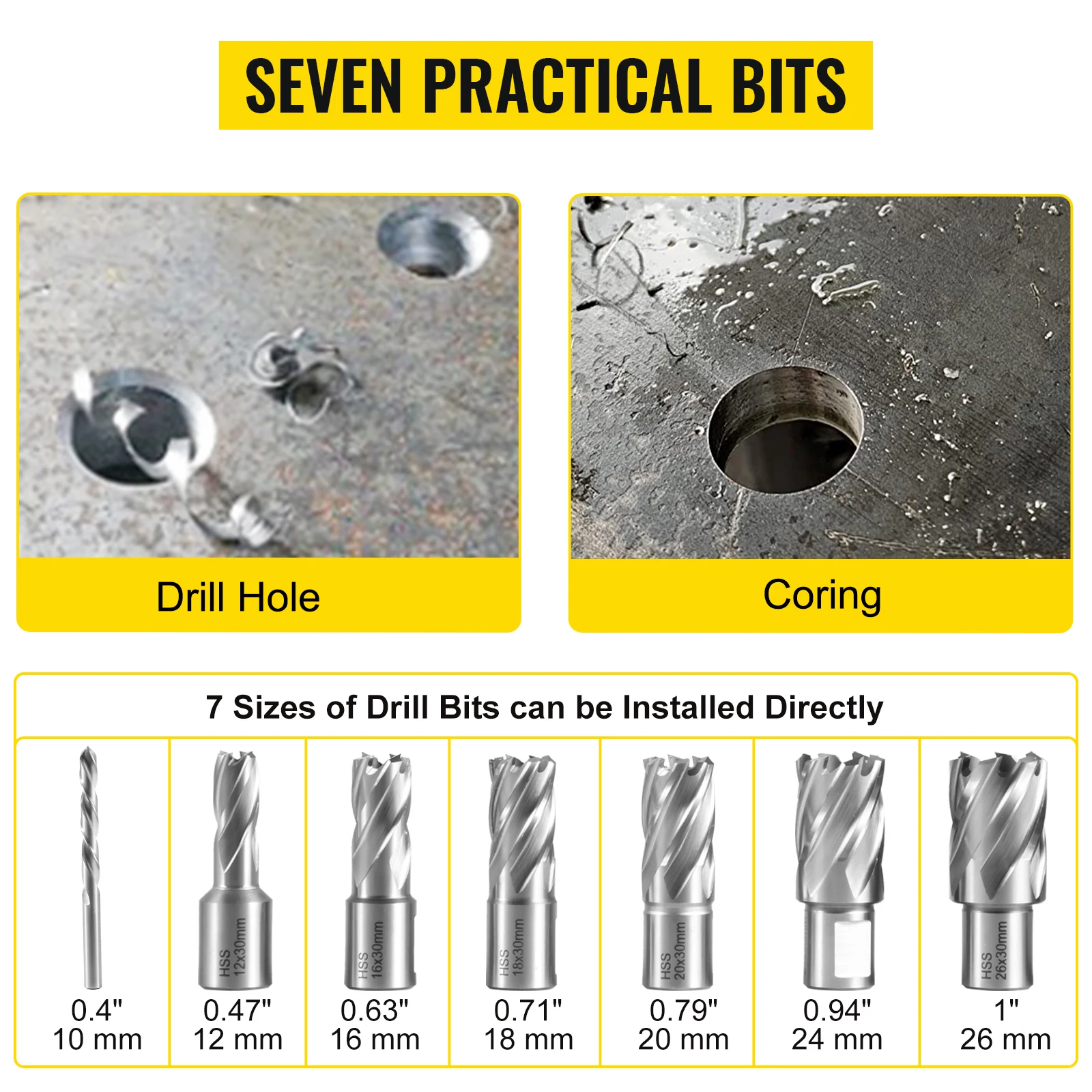 SucceBuy 1100W Magnetic Drill Press 7/12 Bits 40mm Electric Mag Bench Tapping Drilling Rig Machine 4