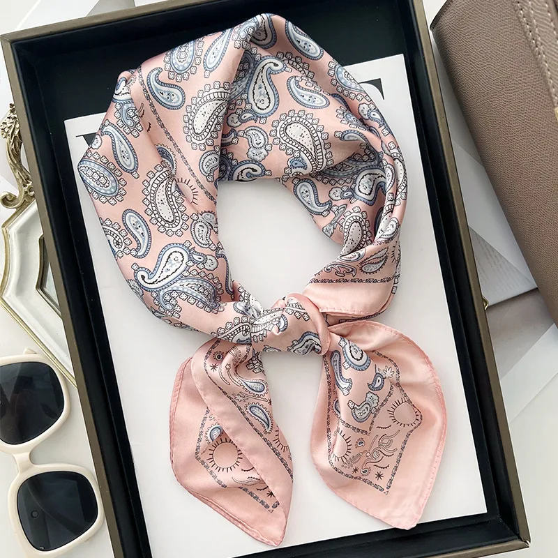 Silk Scarf Women Neck Tie Headband Hijab Decorate 70*70cm Paisley Cashew Print