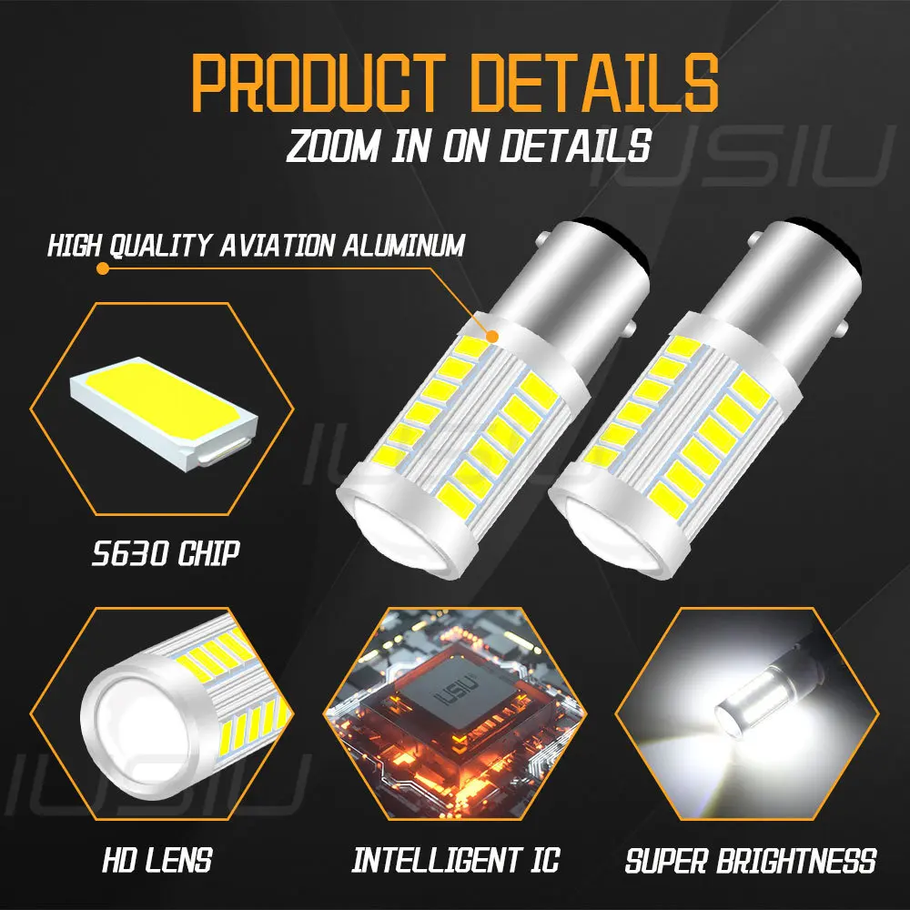 IUSIU LED ���� 33SMD ��ȣ ���� �ڵ��� ����, T20 P21W 1157 1156 7440 7443 BA15S S25 BAY15D R5W WY21W W21W P21/5W W21/5W, 2 ��