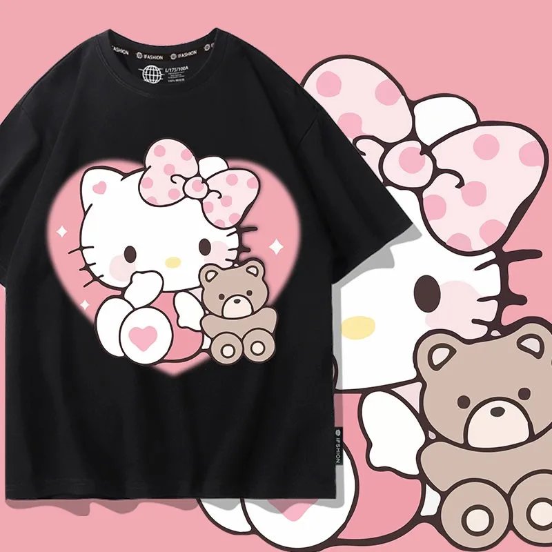 

Женская футболка с коротким рукавом Love Sanrio, свободная японская футболка с надписью «Hello Kitty Melody»