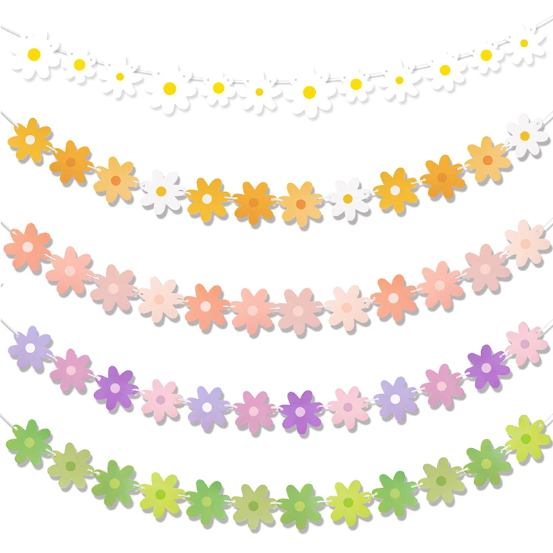 Birthday streamers birthday banner paper birthday banner paper garland party decorations Daisy Flower Paper Banner Boho Party Banner Girl Birthday Party Daisy Theme Decoration Hanging Bunting Garland Supplies