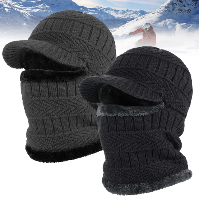 Chapeau D'hiver En Laine Tricoté Pour Homme, Ensembles De Chapeaux De Ski,  Coupe-vent, Protection Des Oreilles, Chaud Et Épais, Bonnets De Vélo,  Visières - Skullies & Bonnets - AliExpress