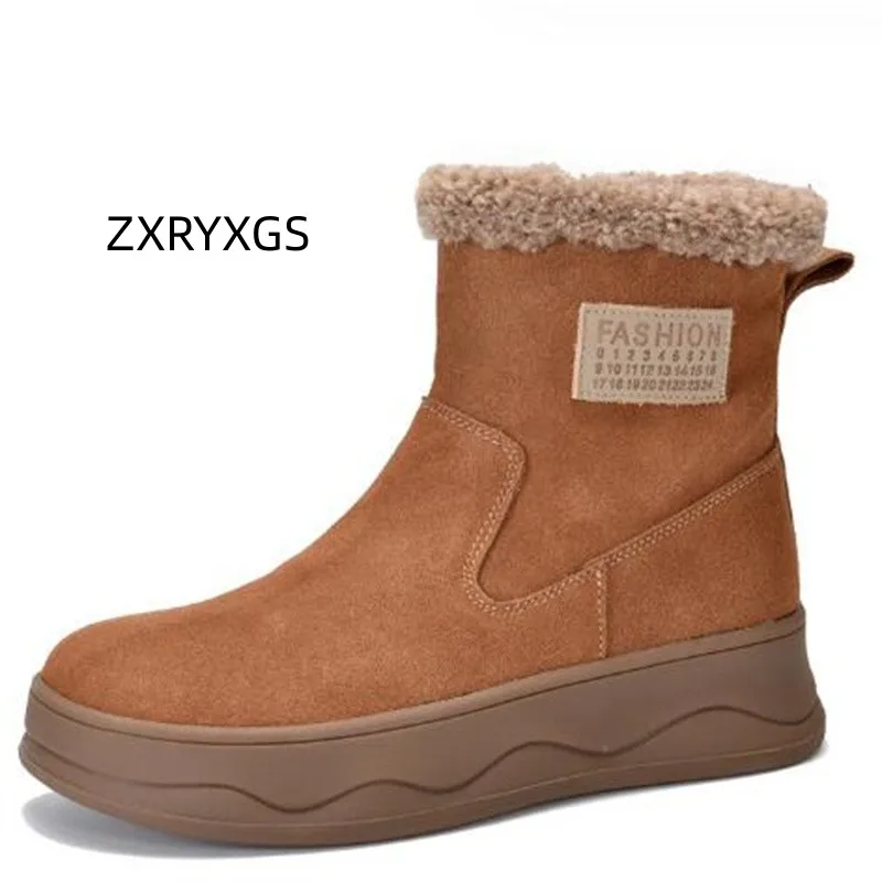 

ZXRYXGS High Quality Frosted Cowhide Lamb Wool Warm Snow Boots Platform Heightening Shoes Woman Boots Winter Fashion Boots 2023