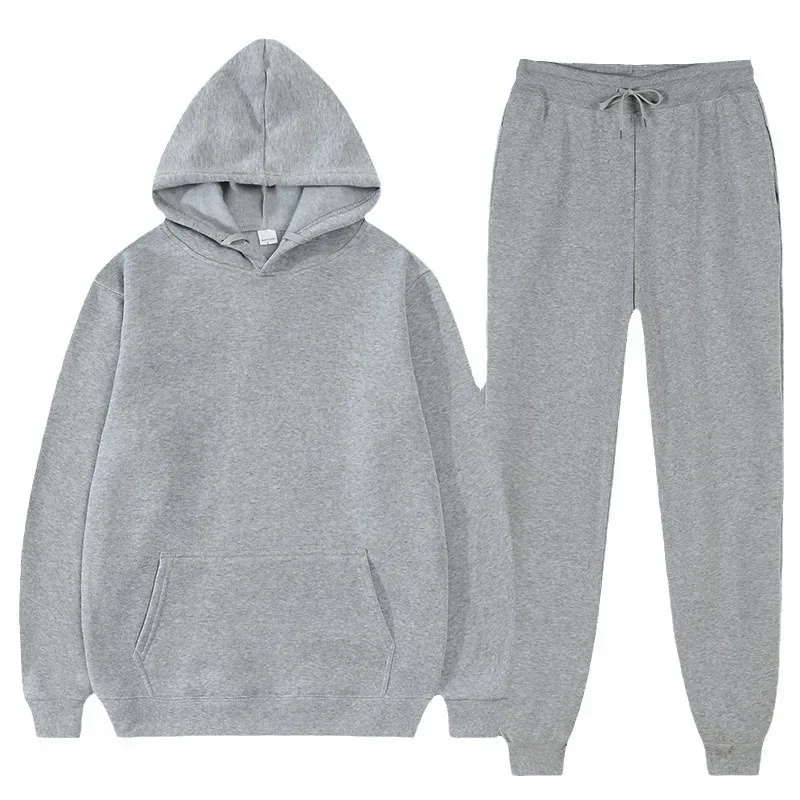Men's Solid Color Sweatshirt Pullover Pants Set 2-Pieces Sports Suit Cross-Border Training Tracksuit sports suit