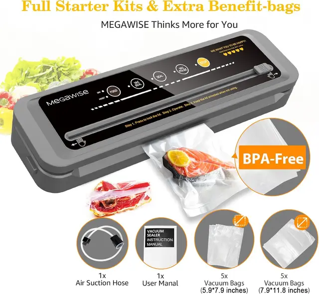 Vacuum Sealer Machine | 80kPa Suction Power| Bags and Cutter Included | Compact One-Touch Automatic 3