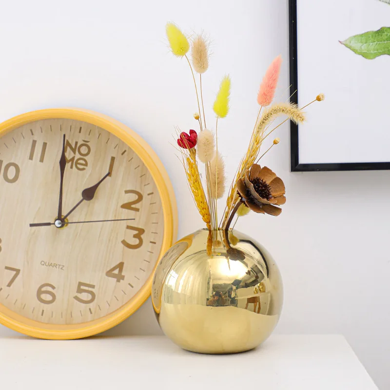 Ceramic Vase Gold-plated Ball Flower Arrangement Desktop Hydroponics Container Living Room Office Bookcase Vase Gold Vase 3