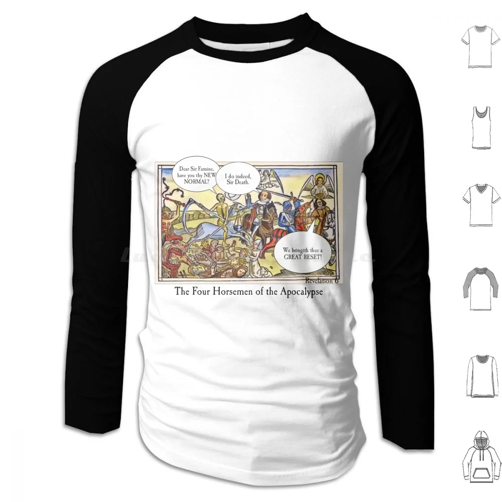 Four Of The Apocalypse Great Reset Felpa Con Cappuccio In Cotone Manica Lunga Four Apocalypse Horse Great Reset Cavaliere Apocalittico King