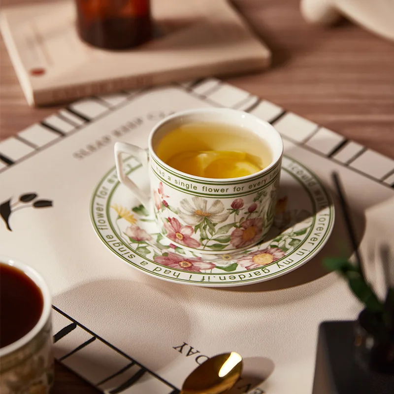 260ml French Vintage Tea Cups and Saucer Sets Floral Ceramic Mug Espresso Cup Home Office Sunflower Coffee Mugs Set