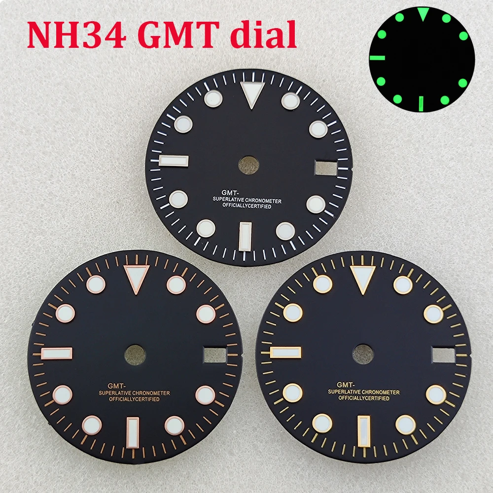 

28.5mm NH34 dial GMT dial Watch dial green luminous dial Suitable for NH34 movement watch accessories Watch repair tool
