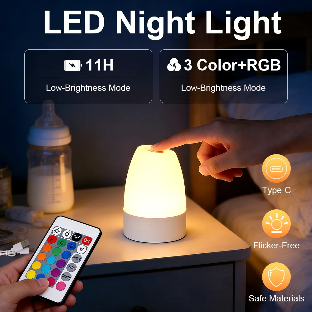 Touch Control Night Light Usb Rechageable Dimmable Touch Lamp Bedroom Portable Table Bedside Night Lamp 5V Decored Light
