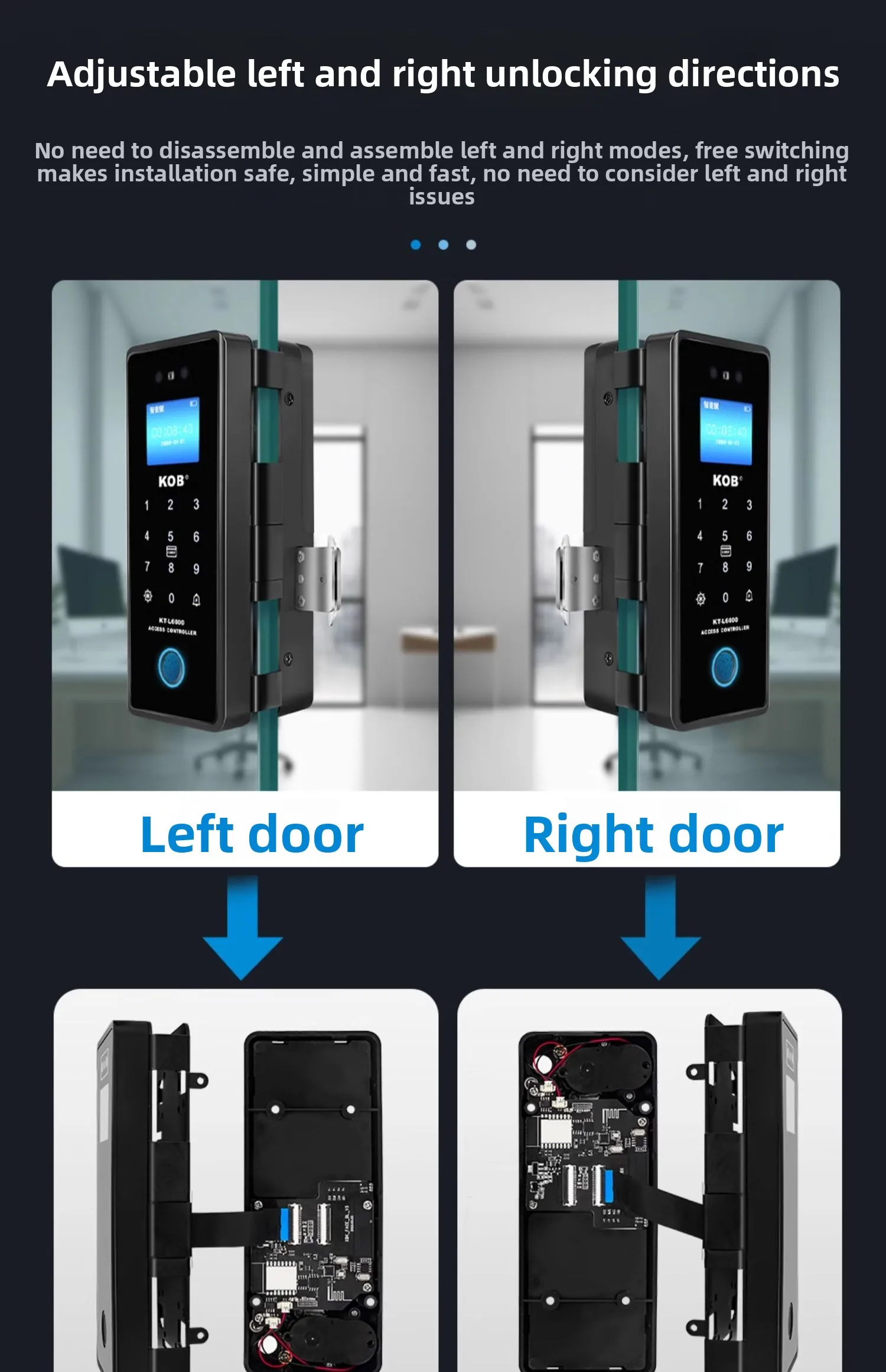 glass door fingerprint lock without opening holes Framed sliding door Intelligen