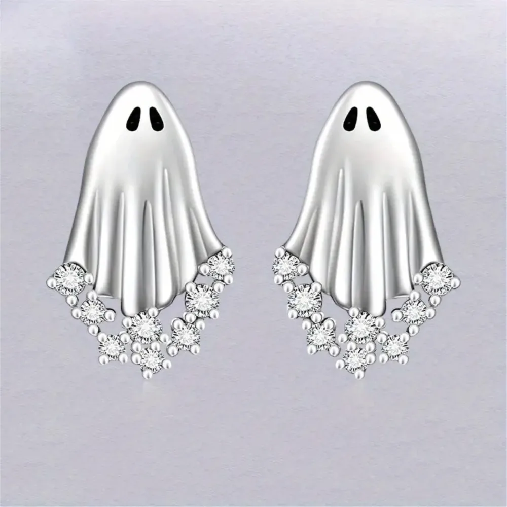 2Pcs Halloween Ghost Zircon Stud Earrings for Women Cute Resin Design Earring Festival Party Jewelry Gifts