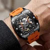 Montre mécanique automatique pour homme ONOLA en or rose, bracelet en silicone, étanche, cadran lumineux creux 4