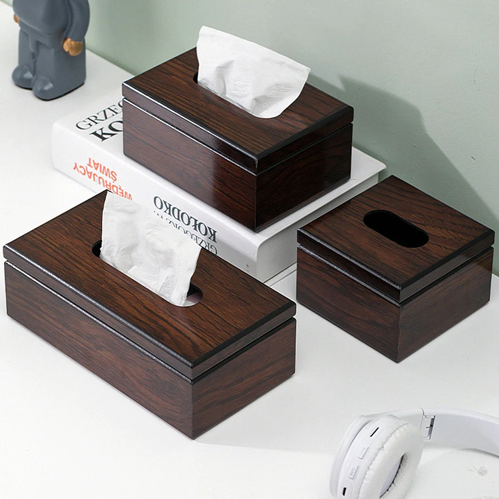 Dark Brown Walnut Wooden Tissue Paper Storage Dispenser Box, Multi Purpose Wood Cover Holder 6