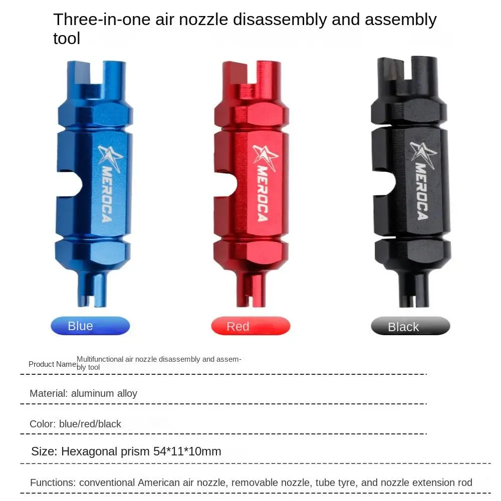 3 in 1 Schrader Valve Tool Aluminium Alloy Disassembly Valve Core Wrench Prismatic Shape Portable Air Nozzle Wrench