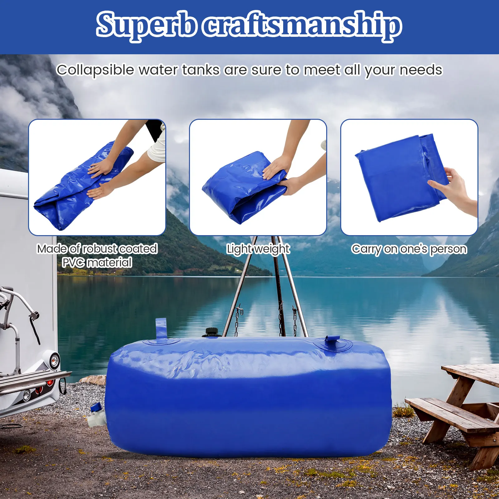 110/240L Water Storage Bladder PVC Large Capacity Water Storage Container Foldable Portable Water Bladder for Outdoor Garden