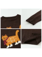 CHIC VEN nouvelles femmes chandails ample décontracté O cou dessin animé chat femme tricoté pulls pulls pour fille automne hiver 2025 4