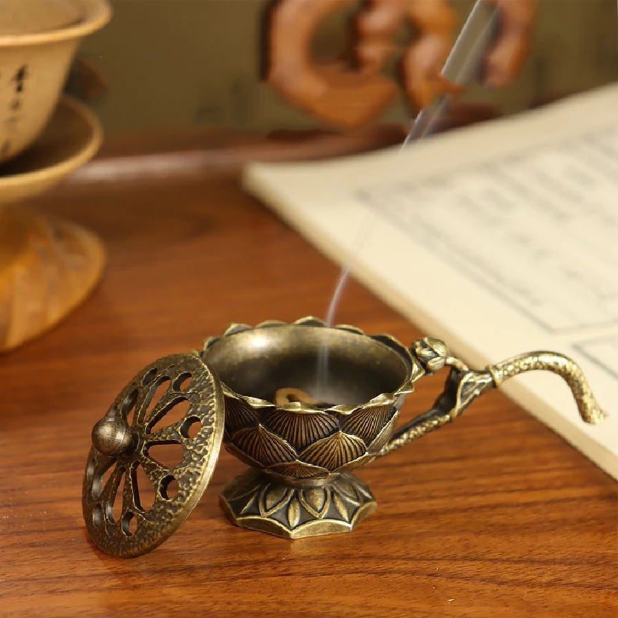 Vintage Lotus Alloy Incense Holder 6