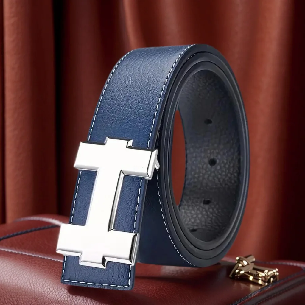 3.5cm Stylish Designer Belt with Gold and Silver Smooth Buckle