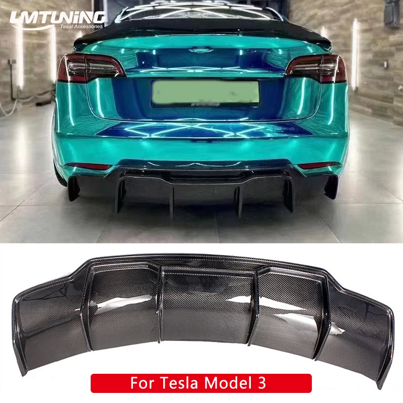 Real Carbon Fiber Rear Diffuser for Tesla Model 3 Sedan 2017-2023 Bumper  Cover Lower Lip Spoiler Valance Protector Body Kits Factory Outlet