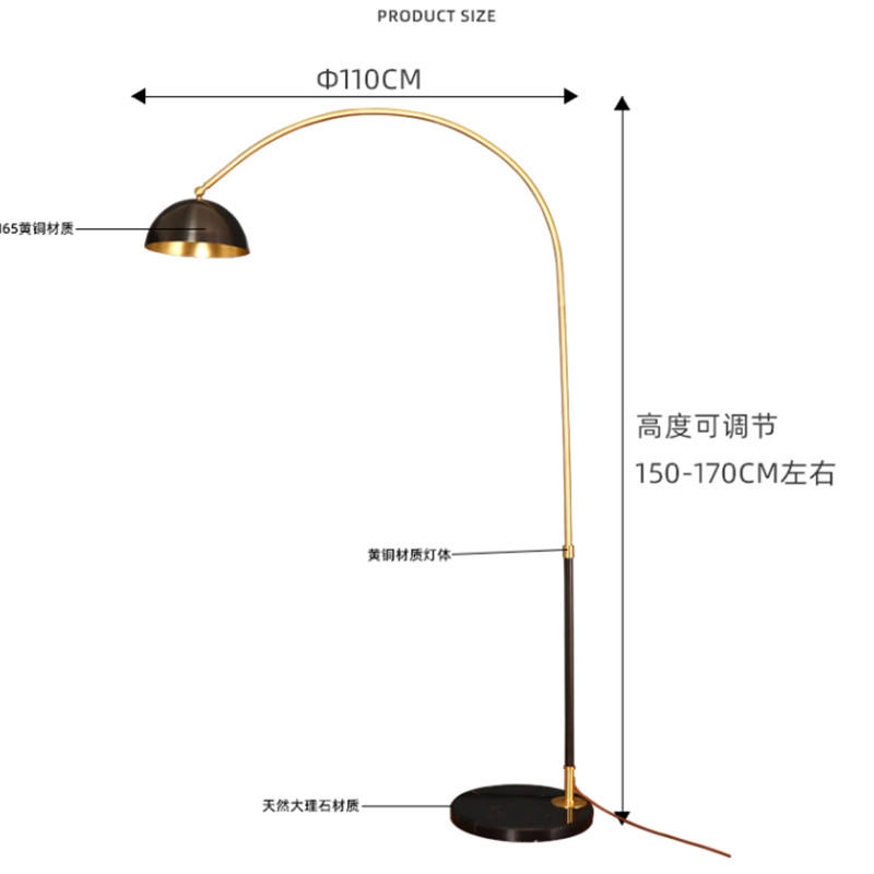 Scandinavian All copper High grade Led Floor Light Living Room Study American Vintage Standing Lights