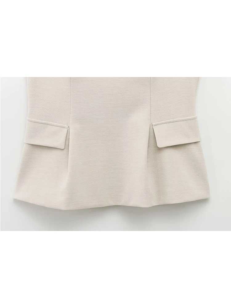 TFMLN Women Solid Skirt Hem Tops Spring Summer Fashion Chic Sleeveless V-neck Flip Pockets Shirts Sweet Lady Causal Tops