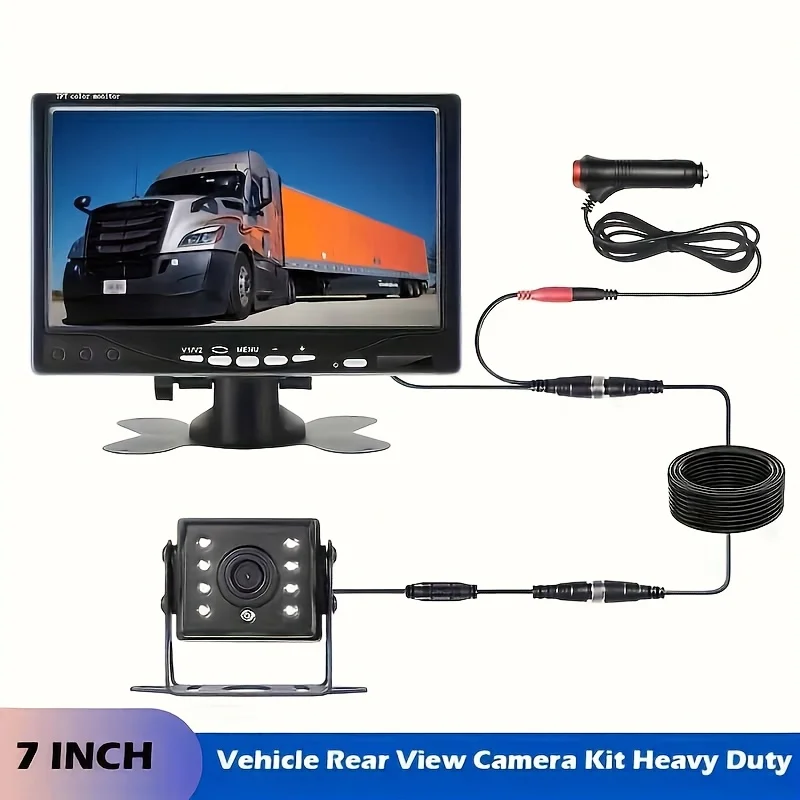 7인치 차량용 모니터 화면 및 후방 카메라 4핀 케이블 10m 트럭 주차 트레일러용 12-24V LED 야간 투시 후방 카메라