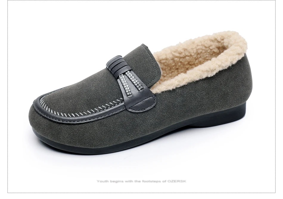 OZERSK Fashion Casual High Quality Winter Warm Fur Outdoor Comfortable Slip On Loafers Plush Versatile Flats Shoes For Women