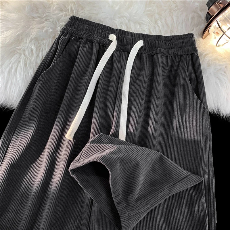 2023 Spring and Autumn Corduroy Casual Sports Pants Men's Leggings Korean Style Loose Straight Solid Pants Trousers W19
