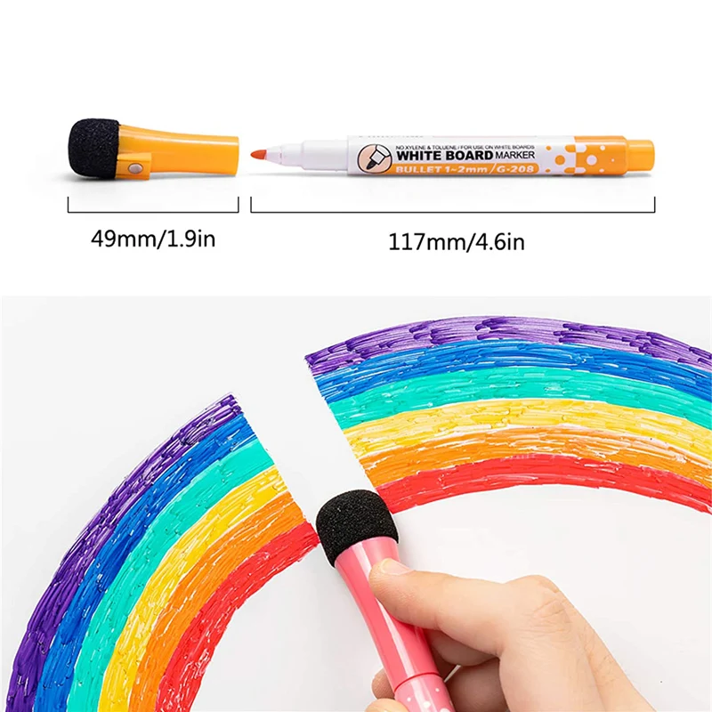8 Colors Whiteboard Pens Fine Tip Magnetic Water-Based Pen with Erasable Cap Magnet Children's Painting Home School Office