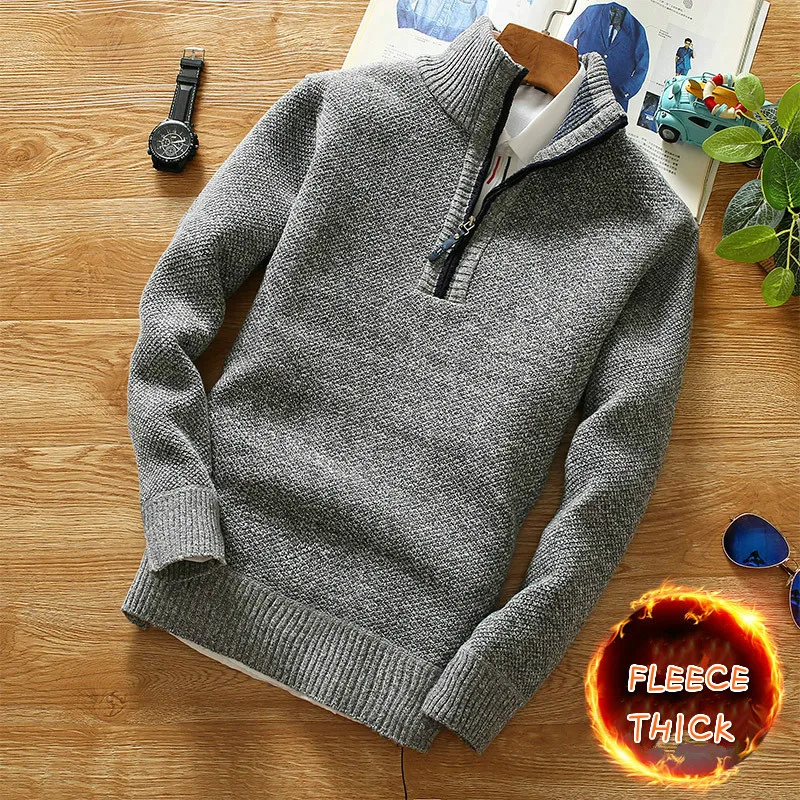 

Зимний мужской флисовый плотный свитер, полумолния, водолазка, теплый пуловер, качественные Мужские приталенные вязаные шерстяные свитера для весны, пальто