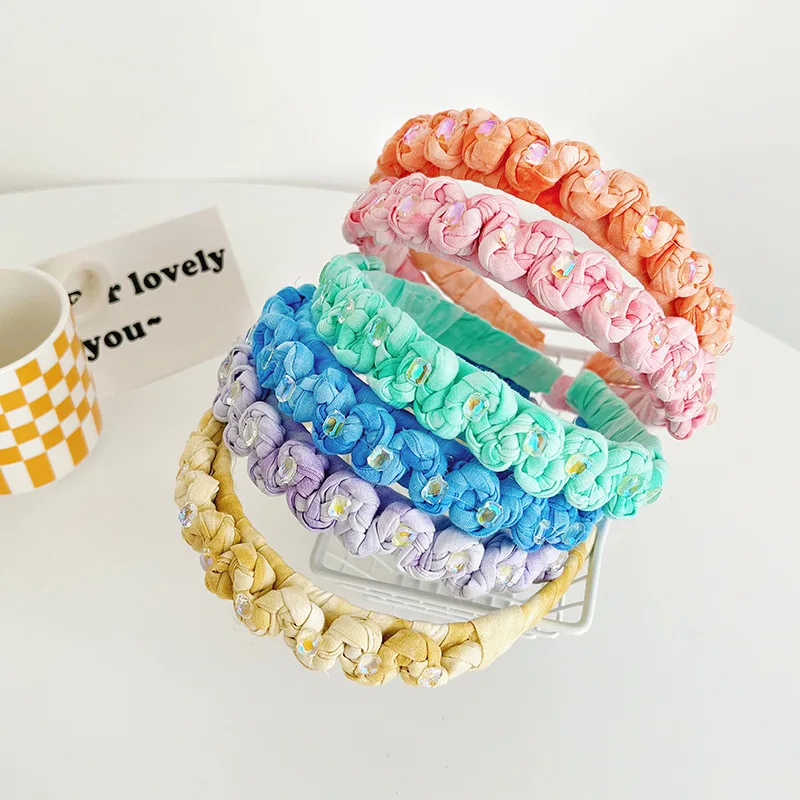 

Vintage Flower Braid Hairbands Rhinestones Ironing Candy Color Headbands for Women NEW Elegant Crown Turban Fashion Head Hoop