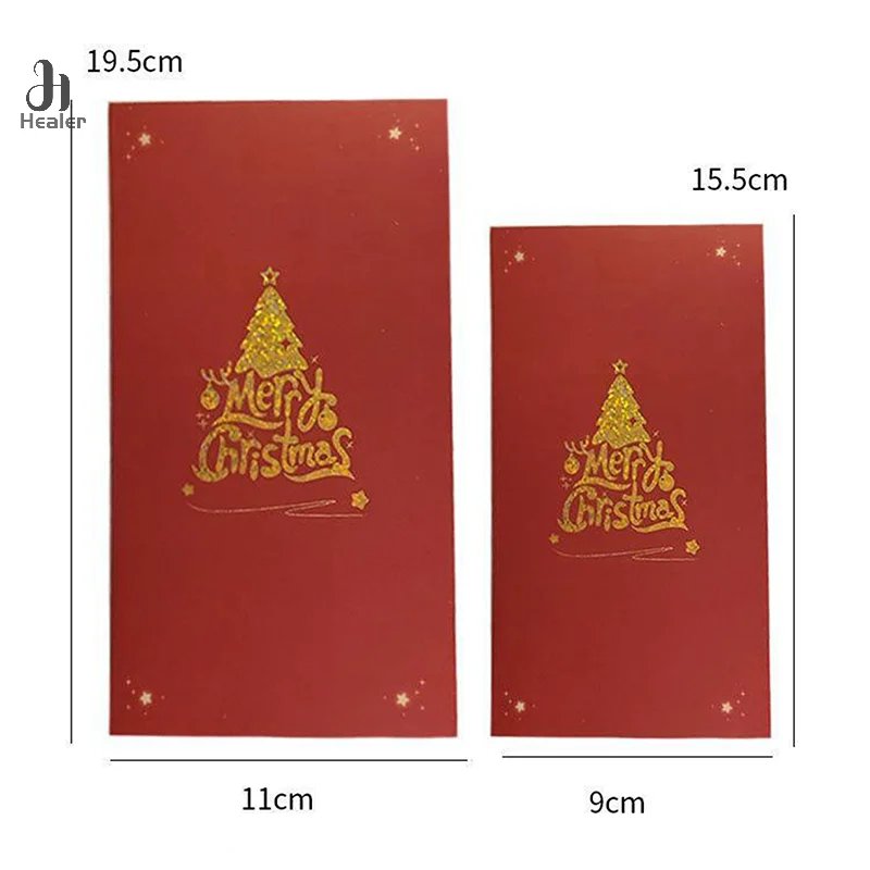 3D Pop Up Christmas Card NO Music Merry Christmas Greeting Card Handwritten Blessing Invitation Cards Thanksgiving Gifts