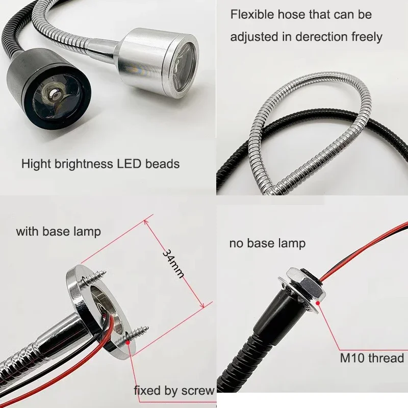 LED Flexible Tubing Machine Work Light 12V 24V CNC Lathe Equipment Spotlight Industrial Repair 1W 3W Universal Small Lamp