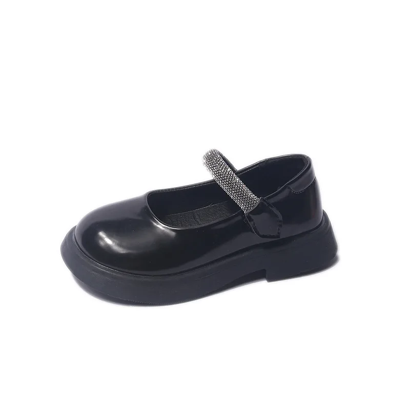 Korean Style Children's Leather Shoes Spring New Fashion Kids Glossy Shallow Rhinestone Girls Performance School Shoes PU