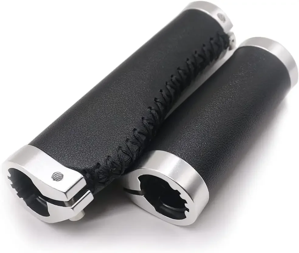 Bike Handle Grips - Long & Short Ergonomic Non-Slip PVC Leather Grips With Lock-On Rings (Black, 135mm & 95mm)