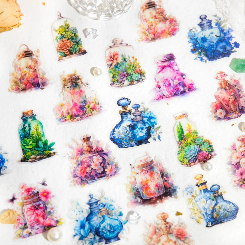 

Flower And Vase Theme PET Stickers Decorative Collage Material Aesthetics Phone Laptop Accessories Handmade Planner Art Supplies