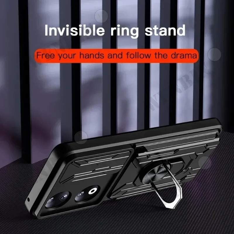 Military-Grade Slide Stand Ring Case with Card Slot and Camera Protection
