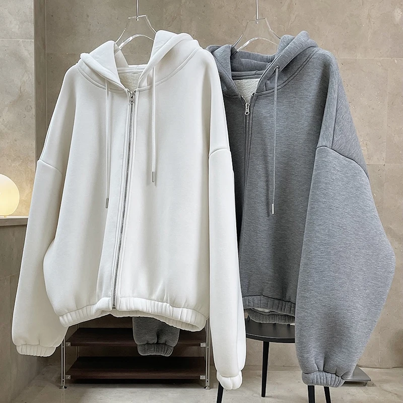 New Solid Color Hooded Drawstring Hoodie Design Sense Of Fashion Simple Korean Version Sports Style Loose Casual Coat Women