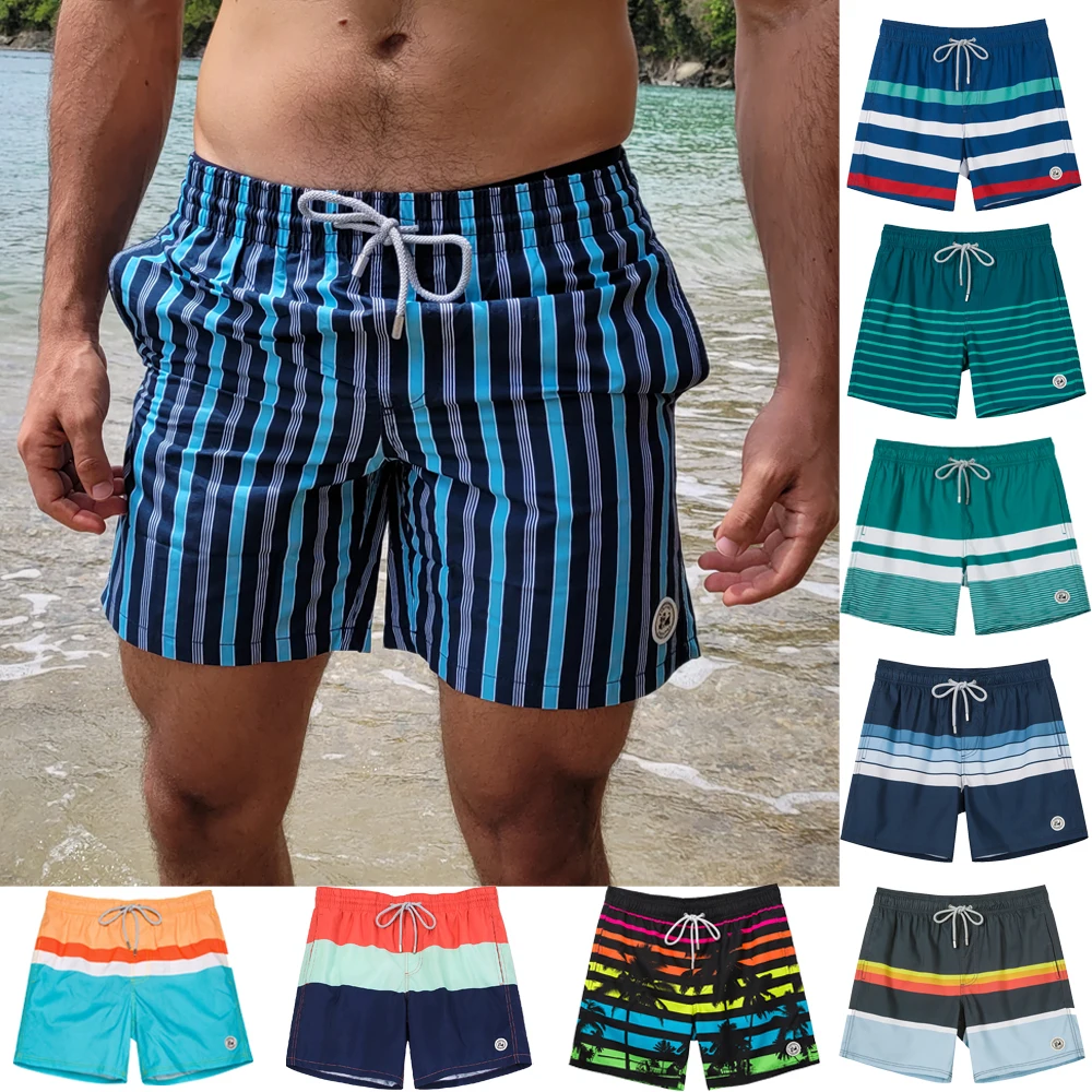 SURFCUZ Mens Swim Shorts Striped Quick Dry Beach Board Shorts with Mesh ...