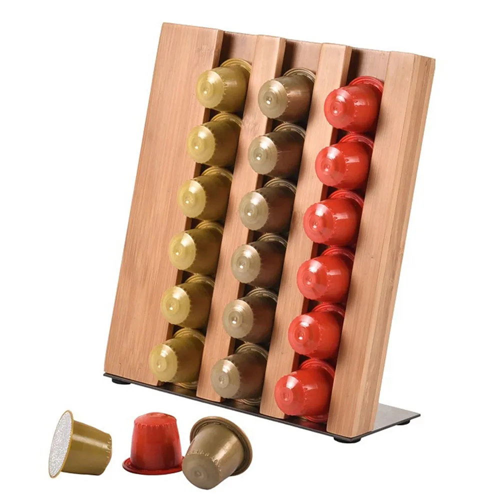 Bamboo Coffee Pods Holder For Nespresso Line Capsules 21 Pods Storage