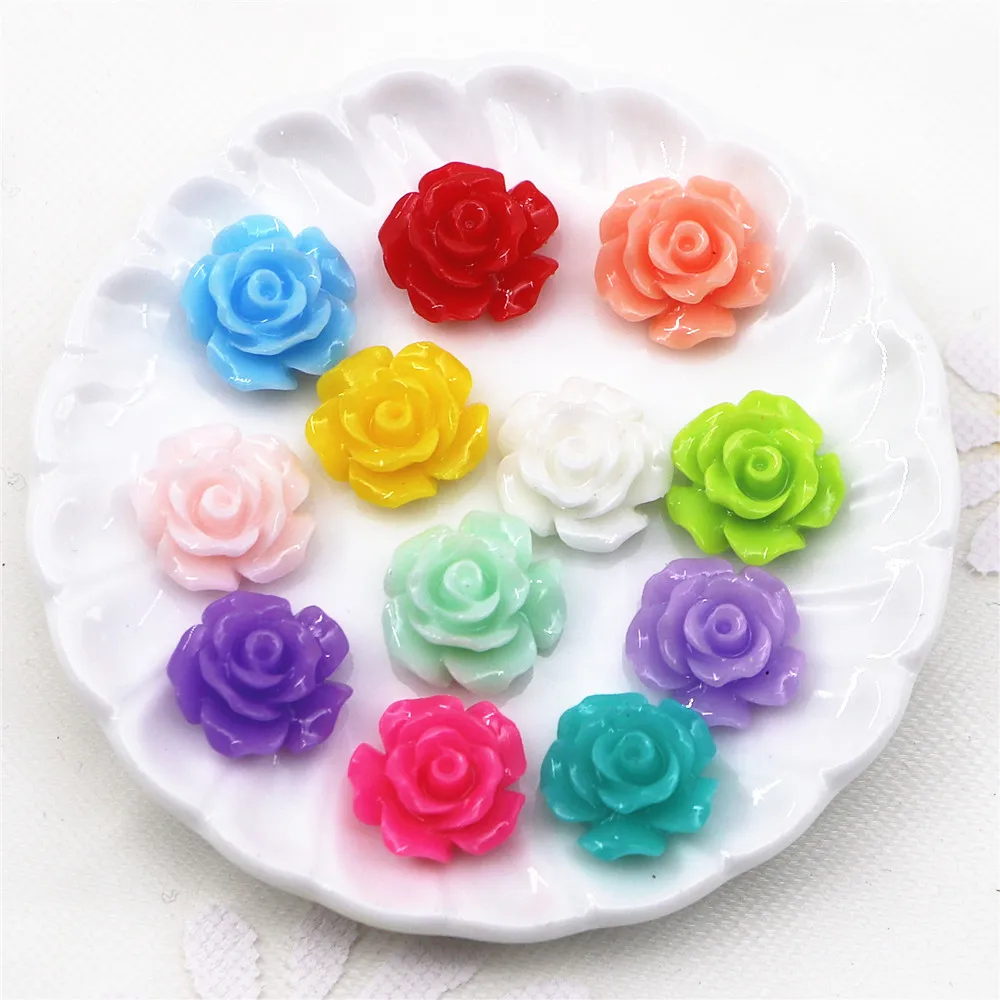 

100pcs 10mm Resin Rose Flowers Flat Back Cabochon DIY Jewelry/ Craft Decoration,12 colors to choose