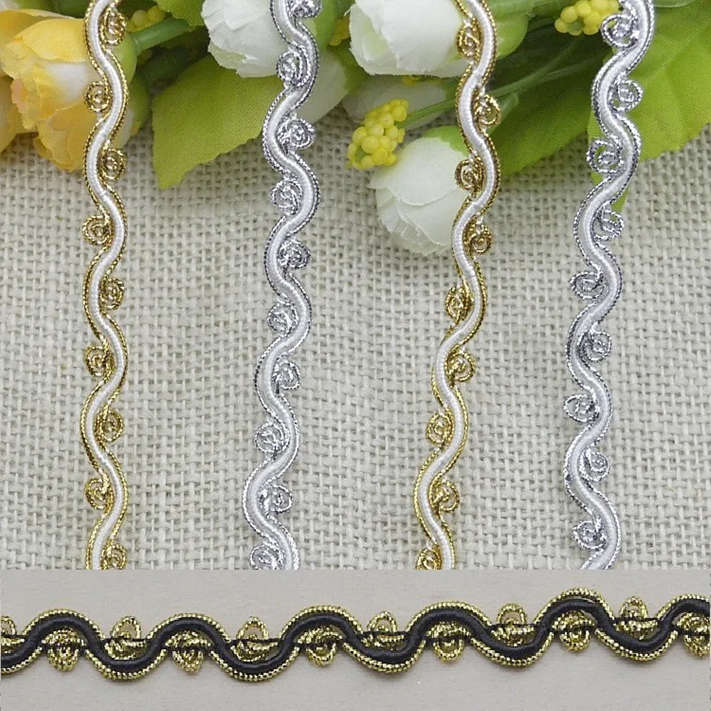 Lace Fabric 1M Gold Silver White Black Guipure Curve Ribbon Applique Sewing Trimmings