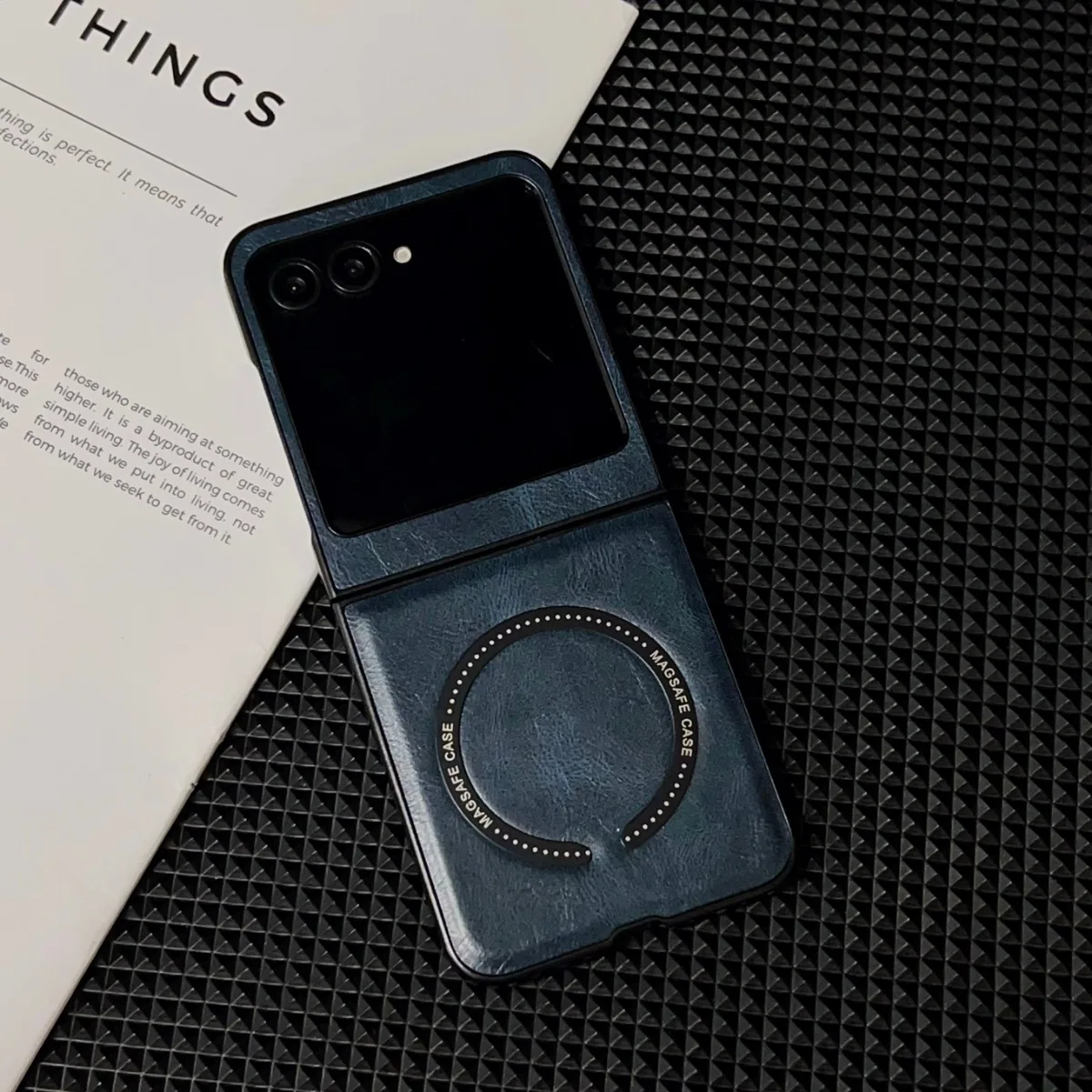 Luxury Retro Plain Vegan Leather Magnetic Phone Case with Ultra Protective Cover and Wireless Charging Capability