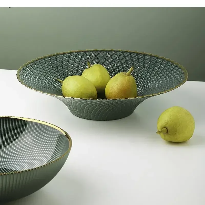 

Golden Living Border Room Fruit Decoration Table Glass Snack Coffee Tray Bowl Creative Dining